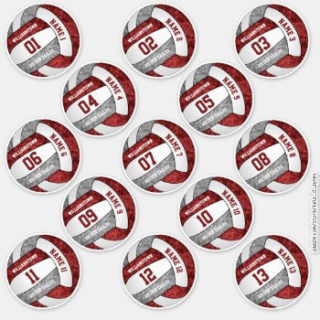 Girly Maroon Gray Volleyball Custom Players Names Sticker by katz_d_zynes at Zazzle