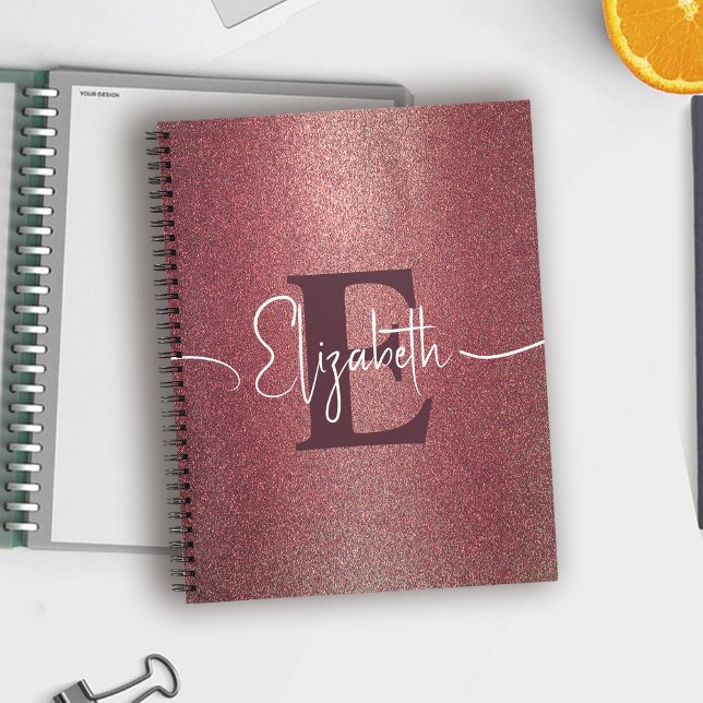 Girly Maroon- Rose Glitter Monogram Name Notebook (Creator Uploaded)