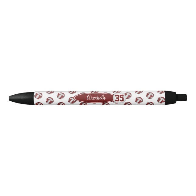 girly maroon white personalized volleyball pen (Front)