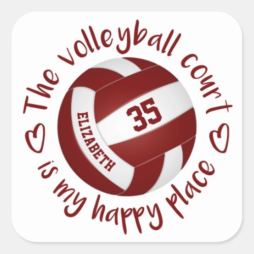 girly maroon white volleyball court my happy place square sticker