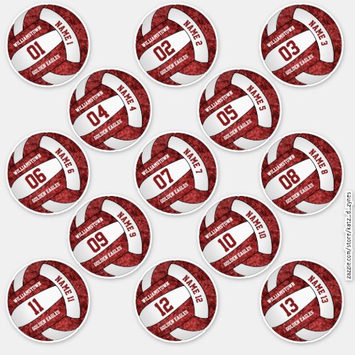 girly maroon white volleyball custom players names sticker