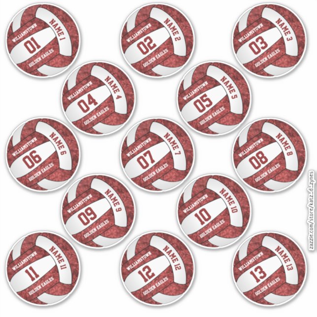 girly maroon white volleyball custom players names sticker (Front)