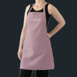 Girly mauve custom modern script name monogram apron<br><div class="desc">Personalized mauve custom modern script name text monogram solid plain color girly stylish elegant mauve and white text kitchen Apron. Customize,  personalize it with name,  quote,  phrase,  or text.
Great for cooks,  chefs,  pottery,  ceramics,  crafts,  work,  kitchen,  baking,  bbq,  grill,  etc</div>