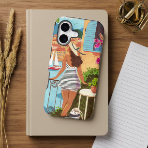 Girly Mediterranean Travel Woman Illustration iPhone 17 Case
