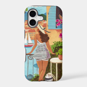 Girly Mediterranean Travel Woman Illustration iPhone 17 Case