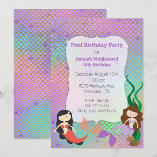 Girly Mermaid Birthday Pool Party Invitation