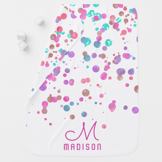 Girly Mermaid Glitter & Foil Confetti Monogram Baby Blanket (In Situ)