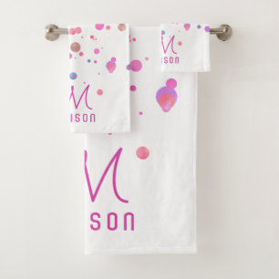 Girly Mermaid Glitter & Foil Confetti Monogram Bath Towel Set