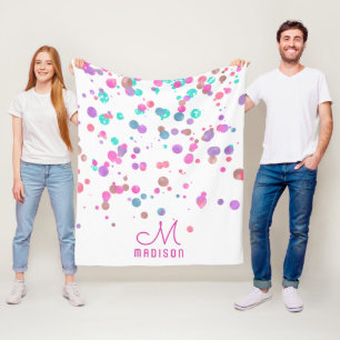 Girly Mermaid Glitter & Foil Confetti Monogram Fleece Blanket