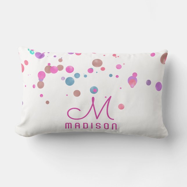 Girly Mermaid Glitter & Foil Confetti Monogram Lumbar Pillow (Front)