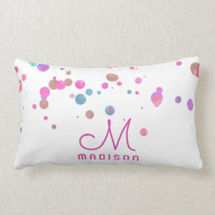 Girly Mermaid Glitter & Foil Confetti Monogram Lumbar Pillow