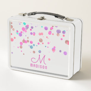 Girly Mermaid Glitter & Foil Confetti Monogram Metal Lunch Box