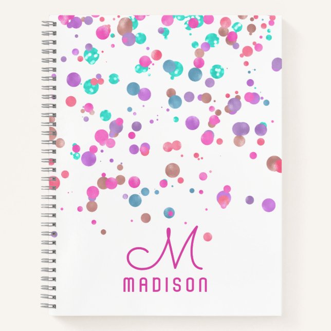 Girly Mermaid Glitter & Foil Confetti Monogram Notebook (Front)