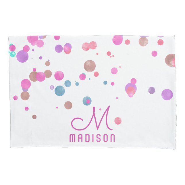 Girly Mermaid Glitter & Foil Confetti Monogram Pillow Case (Front)