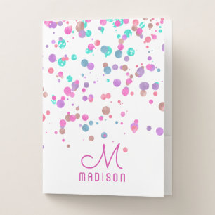 Girly Mermaid Glitter & Foil Confetti Monogram Pocket Folder