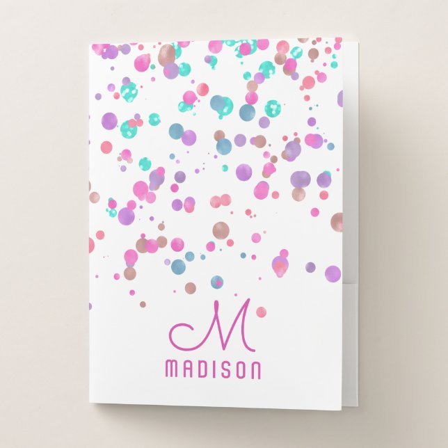 Girly Mermaid Glitter & Foil Confetti Monogram Pocket Folder (Front)