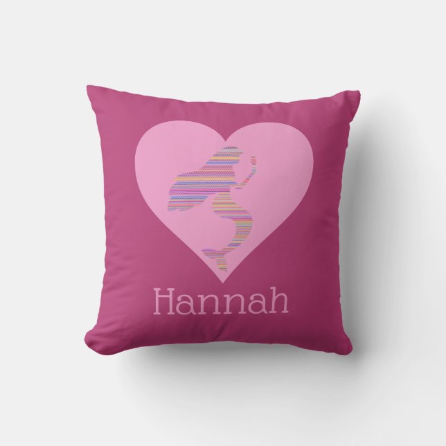 Girly Mermaid Heart Purple Pink Personalized Throw Pillow (Front)