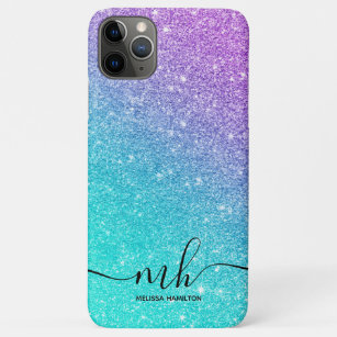 Girly mermaid purple glitter chic turquoise ombre iPhone 11 pro max case