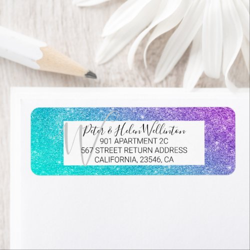Girly mermaid purple glitter chic turquoise ombre label
