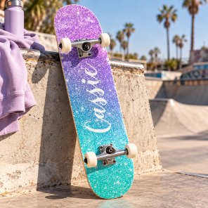 Girly mermaid purple glitter chic turquoise ombre skateboard