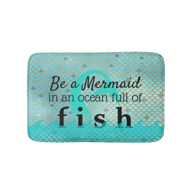 Girly Mermaid Quote Teal Gold Bathroom Mat (Front)