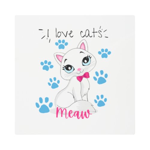 Girly metal wall art I love cats Size  16 x 16