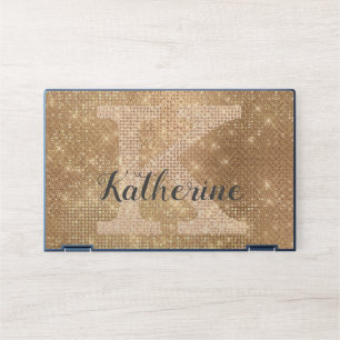 Girly Metallic Gold Diamond Sparkle Monogram Name HP Laptop Skin