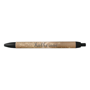 Girly Metallic Gold Diamond Sparkle Monogram Name Pen