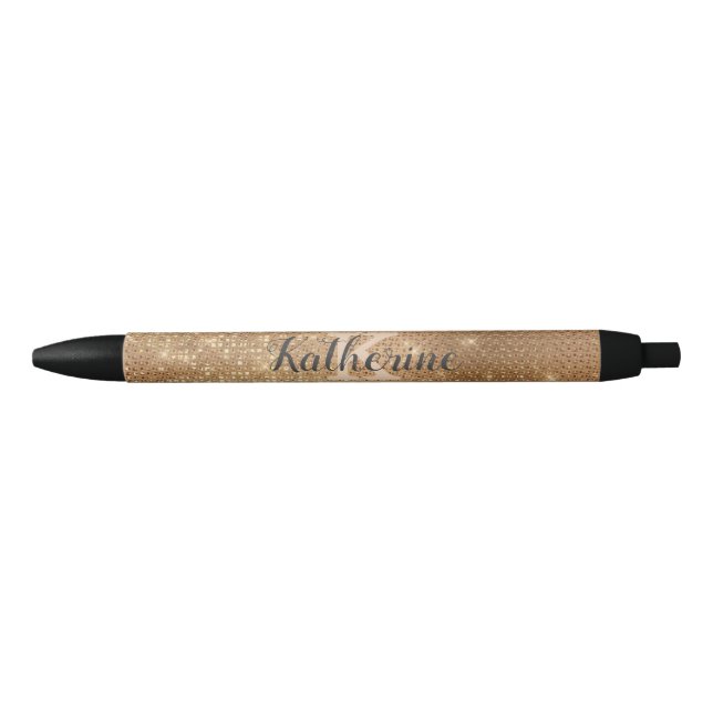 Girly Metallic Gold Diamond Sparkle Monogram Name Pen (Front)