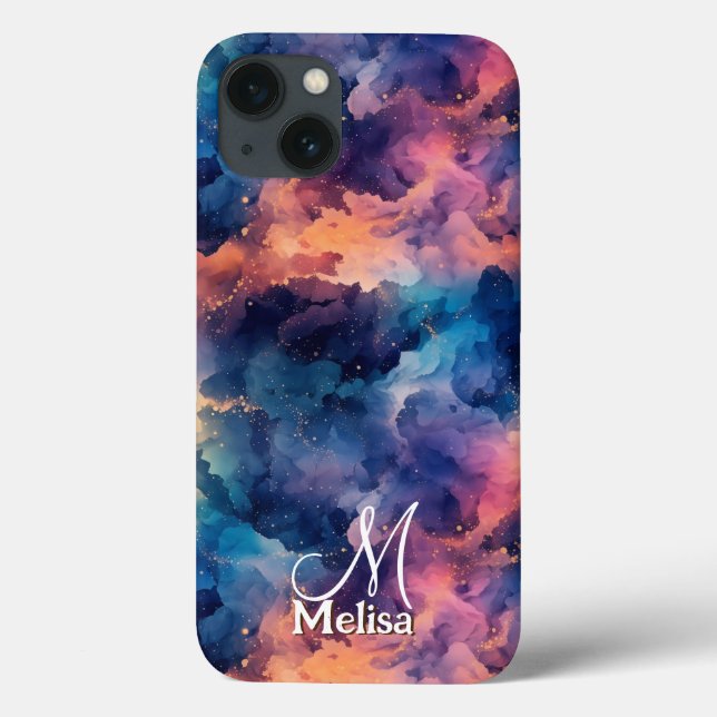 Girly Midnight Sky Navy Blue Purple Monogram  Case-Mate iPhone Case (Back)