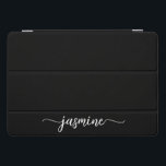 Girly Minimal Black Monogram Name Signature Script iPad Pro Cover<br><div class="desc">Girly Minimal Simple Black Monogram Name Script Signature Custom Personalized iPad Cover. These design featuring your first name in a pretty hand lettered style swash tail font Calligraphy (or typography) in white on black background. These are easy to customize. Great stylish feminine gift for birthday, mother’s day, bridal shower, sweet...</div>
