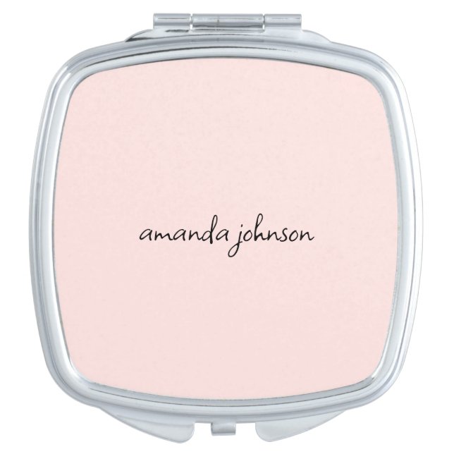 Girly Minimal Light Pink Cursive Monogram Compact Mirror (Front)