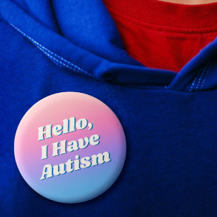 Girly Minimal Pink Blue Typography Hello Autism Button
