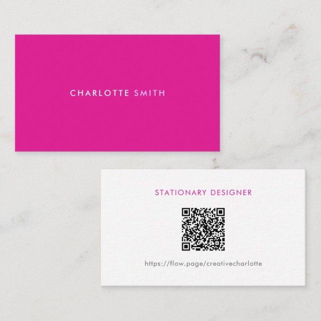Girly Minimal Pink Modern Professional QR Code Business Card (Front/Back)