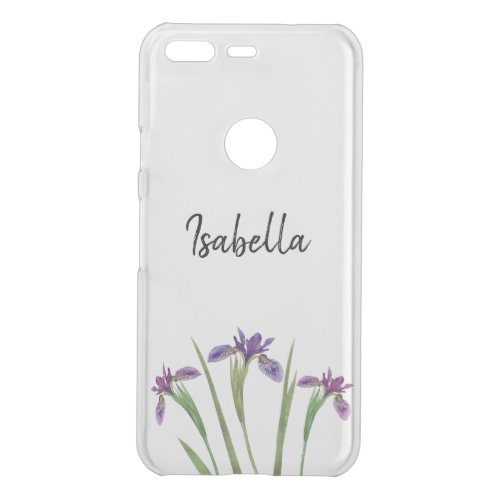 Girly Minimal Watercolor Floral Iris Monogram Name Uncommon Google Pixel Case