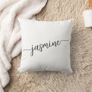 Girly Minimal White Monogram Name Script Throw Pillow