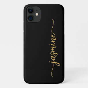 Girly Minimalist Black Gold Monogram Name Script iPhone 11 Case