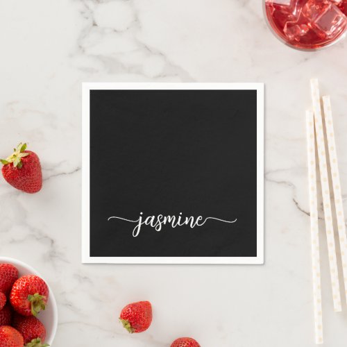 Girly Minimalist Black Monogram Calligraphy Script Napkins