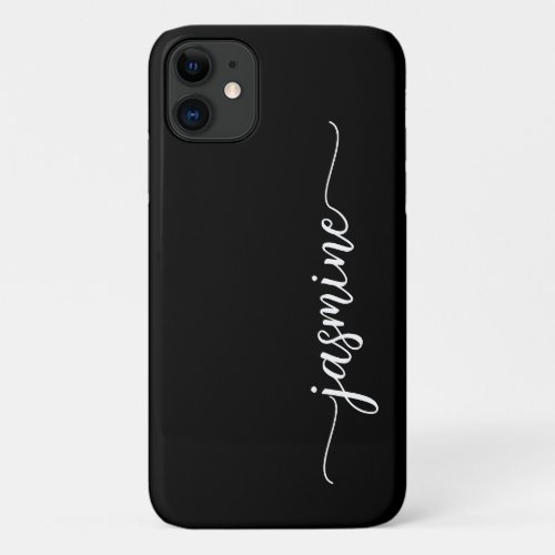 Girly Minimalist Black Monogram Name Script iPhone 11 Case