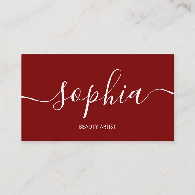 Girly Minimalist Calligraphy Red Business Card (Front)