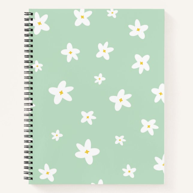 Girly minimalist floral illustration pattern green notebook (Front)