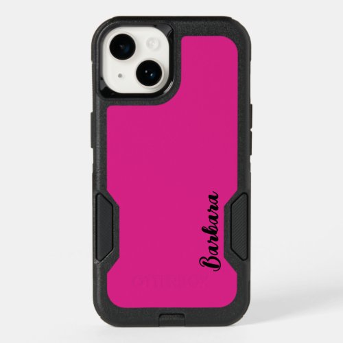 Girly Minimalist Hot Pink Black Name Monogram OtterBox iPhone 14 Case