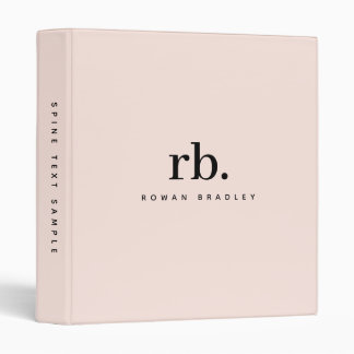 Girly Minimalist Monogram Blush Pink Professional 3 Ring Binder