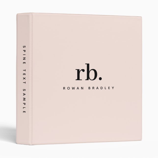 Girly Minimalist Monogram Blush Pink Professional 3 Ring Binder (Front/Spine)