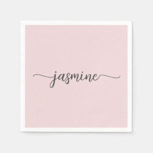 Girly Minimalist Simple Blush Pink Monogram Script Napkins