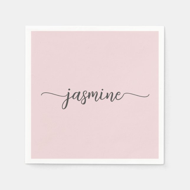 Girly Minimalist Simple Blush Pink Monogram Script Napkins (Front)