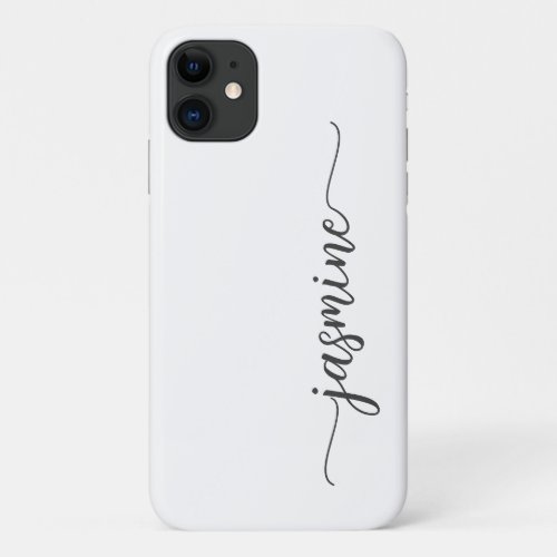 Girly Minimalist White Monogram Name Script iPhone 11 Case