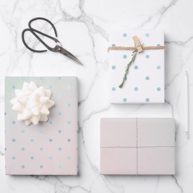 Girly Mint Aqua Peach Glam Dots         Wrapping Paper Sheets (Front)