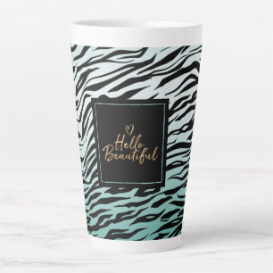 Girly Mint Black Zebra Print Ombre Hello Beautiful Latte Mug