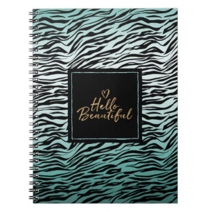 Girly Mint Black Zebra Print Ombre Hello Beautiful Notebook